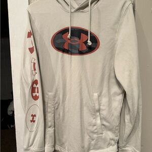 Under Armour Cream Hoodie with Red and Black Accents